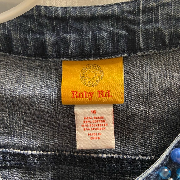 Ruby Rd. Blue Beaded Denim Jacket - Picture 3 of 3